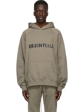 Fear of God ESSENTIALS hoodie in a clean neutral cream/taupe color